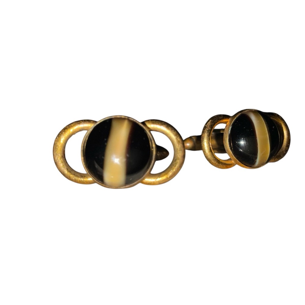 Unusual Gold Toned Metal and Stone Cuff Links Vintage